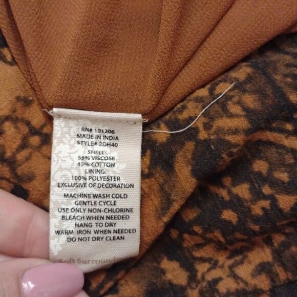 Soft Surroundings Venetian Midi Dress orange black zip top 3/4 sleeve fall 12 - Picture 11 of 12